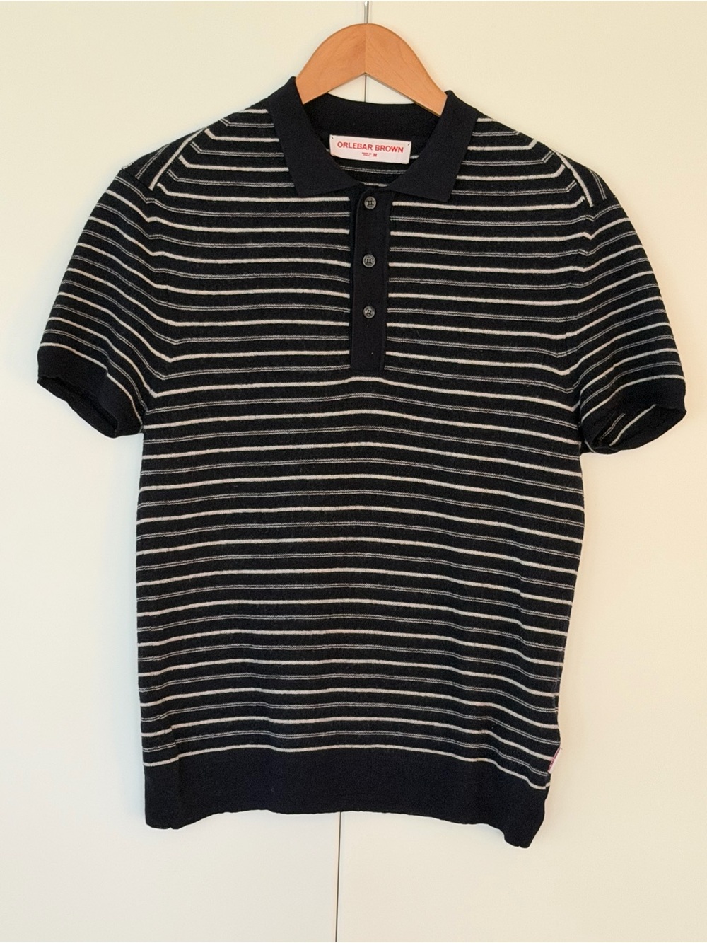 Orlebar Brown Rushton  Polo — Navy & Grey Stripe, Size M (Made in Italy)